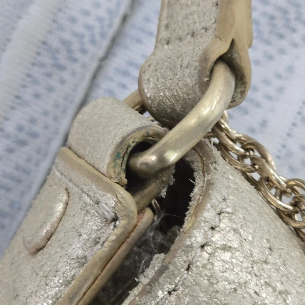 Botkier Metallic Champagne Leather Crossbody Bag‎ Chain Handle Turnlock Closure